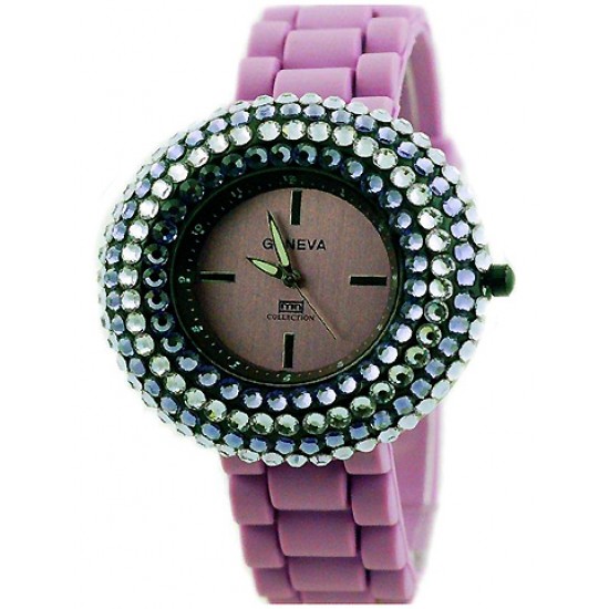 Lady Watch - Slicone Band w/ Rhinestones - Purple - WT-MN8021PL