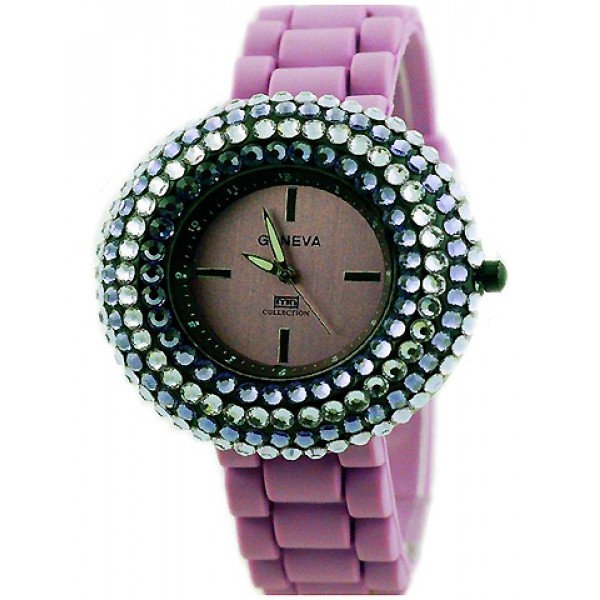 Lady Watch - Slicone Band w/ Rhinestones - Purple - WT-MN8021PL