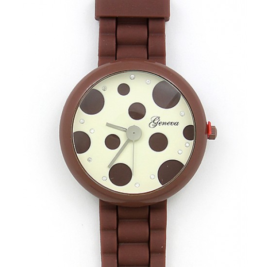 Lady Watch - Slicone Band w/ Polka Dots Dial - Brown -WT-MN8038P-BN