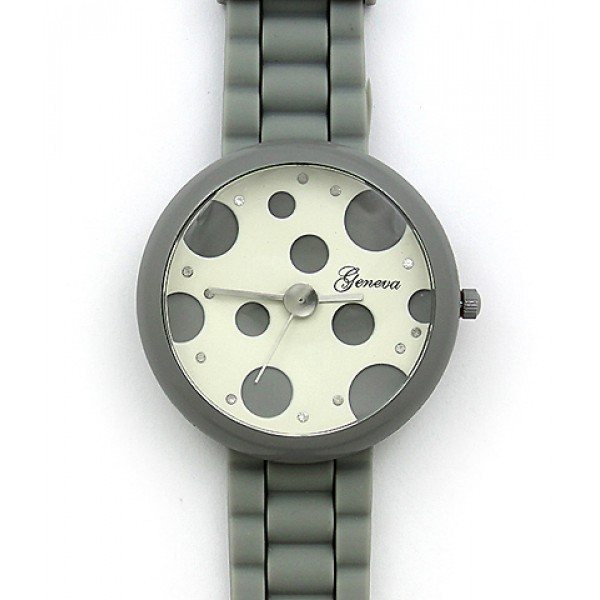 Lady Watch - Slicone Band w/ Polka Dots Dial - Gray -WT-MN8038P-GY