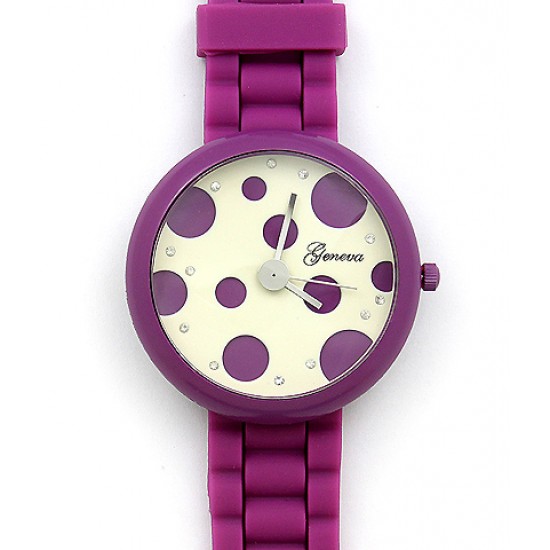 Lady Watch - Slicone Band w/ Polka Dots Dial - Purple -WT-MN8038P-PL