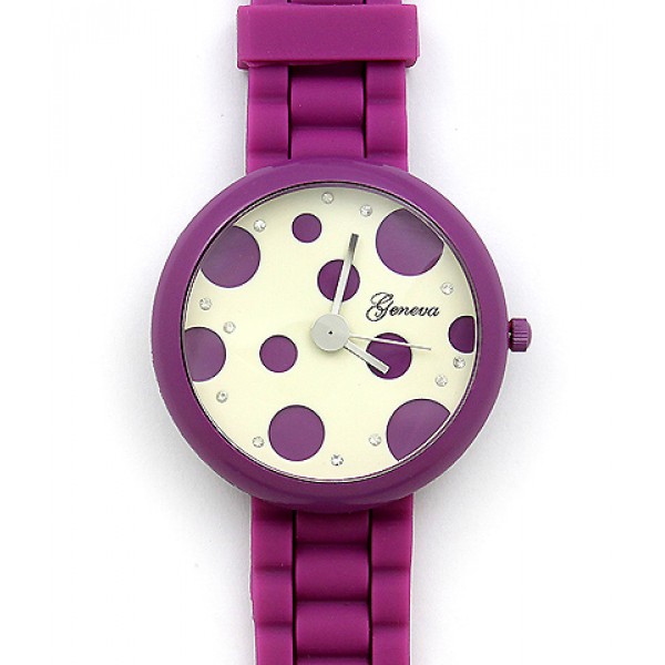 Lady Watch - Slicone Band w/ Polka Dots Dial - Purple -WT-MN8038P-PL